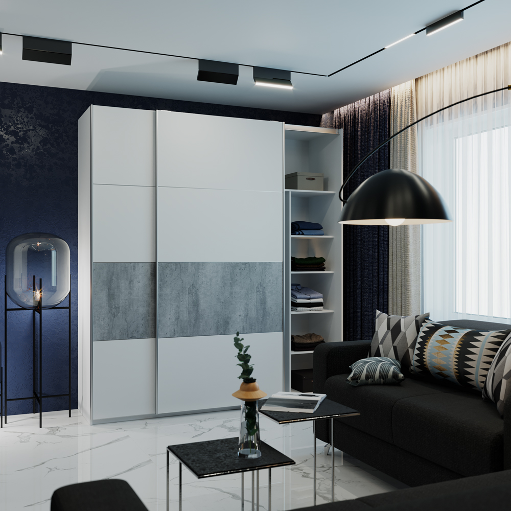 Шкаф-купе G-Caiser 220 2 ДСП / 4 части белый / белый / вставка бетон - 899437 – фото 3 Шкаф-купе G-Caiser 220 2 ДСП / 4 части белый / белый / вставка бетон - 899437 – фото 3