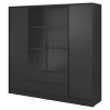 Шафа для одягу Kelly 4DRM 4-дверна з центральними прозорими дверцятами та додатковими полицями чорний без підсвічування - 702660 – мініатюра 1