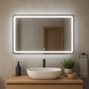 Зеркало прямоугольное с закругленными краями с сенсорной кнопкой - 895416