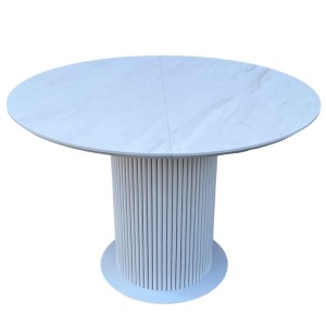 Круглый раскладной стол HPL Цилиндр из нагелей на пластине (Мрамор белый) - 898841
