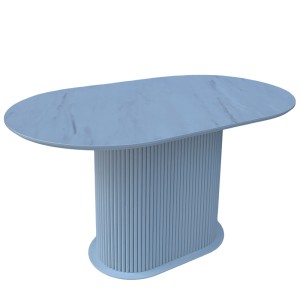 Раскладной овальный стол HPL Овальное основание из нагелей на пластине (Мрамор Леванто белый) - 898828