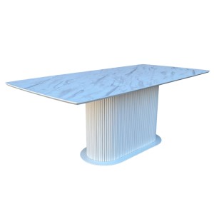 Прямокутний стіл HPL Овальна основа з нагелів на пластині (Мармур Леванто білий) - 898875