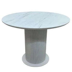 Круглий стіл HPL Циліндр з нагелів на пластині (Мармур Леванто білий)