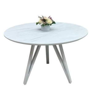 Обідній розкладний круглий стіл з HPL Arrows (Мармур Леванто білий)